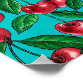 Rode kersen op turquoise poster (Hoek)