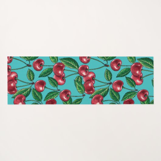 Rode kersen op turquoise yogamat (Achterkant (horizontaal))