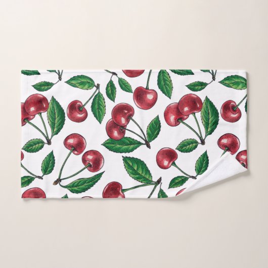 Rode kersen op wit bad handdoek (Handdoek)