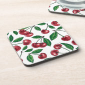 Rode kersen op wit bier onderzetter (Linkerzijde)