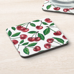 Rode kersen op wit bier onderzetter