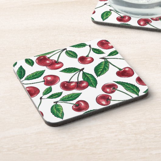 Rode kersen op wit bier onderzetter (Linkerzijde)