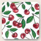 Rode kersen op wit bier onderzetter (Voorkant)