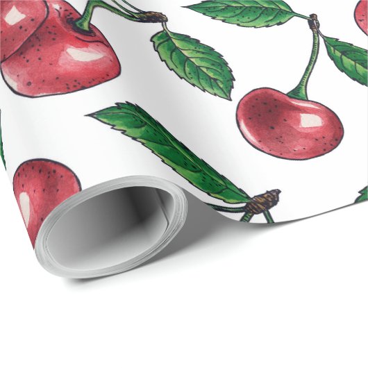 Rode kersen op wit cadeaupapier (Rol Hoek)