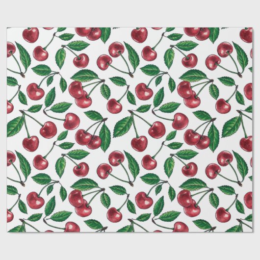Rode kersen op wit cadeaupapier (Vlak)
