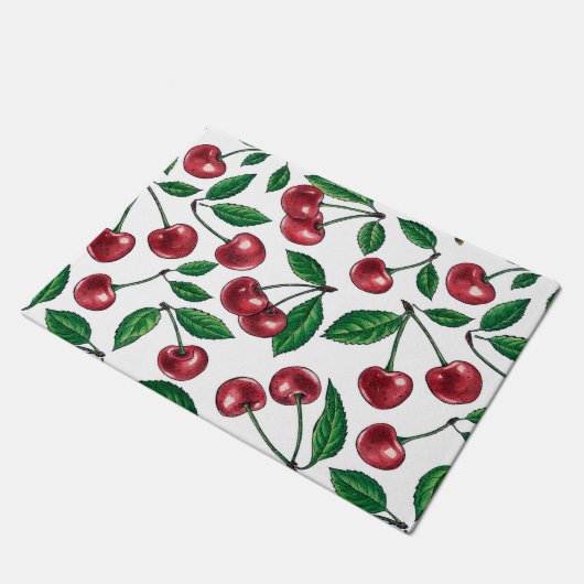 Rode kersen op wit deurmat (Schuin)