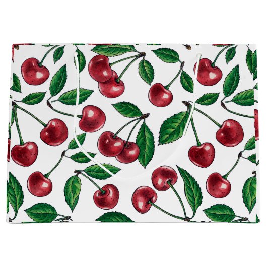 Rode kersen op wit groot cadeauzakje (Voorkant)