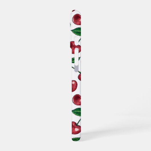 Rode kersen op wit iPhone 16 hoesje (Linkerkant)