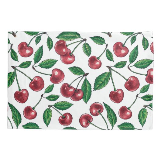 Rode kersen op wit kussensloop (Achterkant-Links)