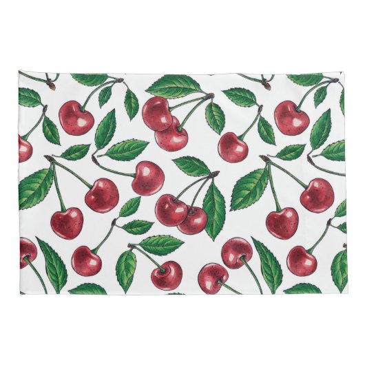 Rode kersen op wit kussensloop (Achterkant-Rechts)