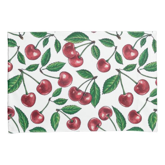 Rode kersen op wit kussensloop (Voorkant-Rechts)