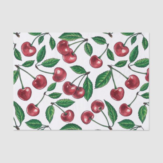 Rode kersen op wit tissuepapier (Voorkant)