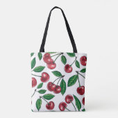Rode kersen op wit tote bag (Achterkant)
