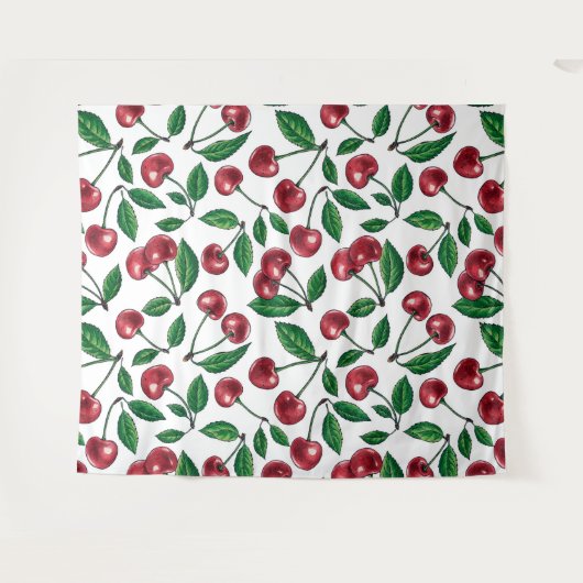 Rode kersen op wit wandkleed (Voorkant (horizontaal))