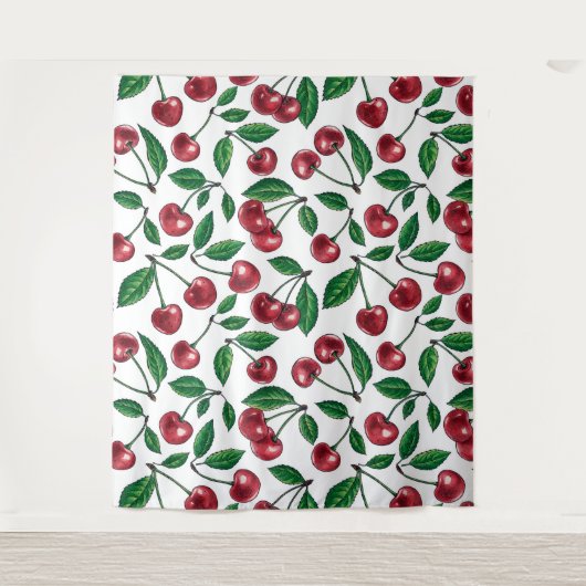 Rode kersen op wit wandkleed (Voorkant)