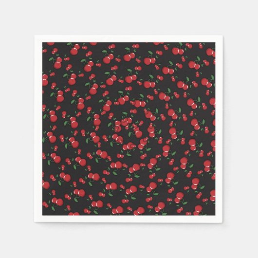 Rode kersen op zwart Schattige fruit verjaardagsfe Servet (Voorkant)