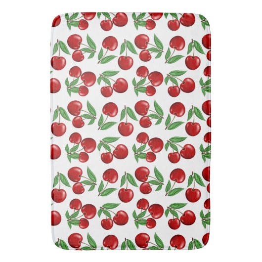 Rode kersen overal boven patroon badmat (Voorkant Verticaal)