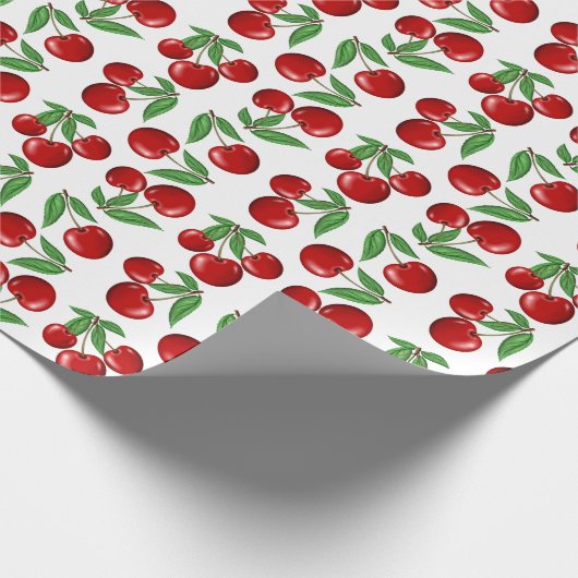 Rode kersen overal boven patroon cadeaupapier (Hoek)