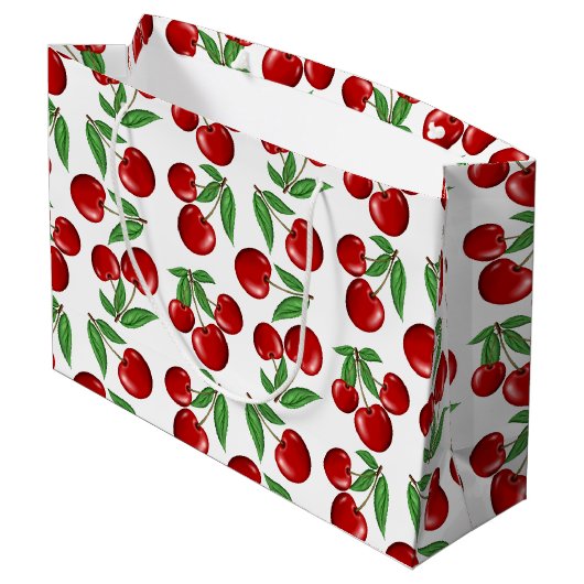 Rode kersen overal boven patroon groot cadeauzakje (Achterkant Gekanteld)