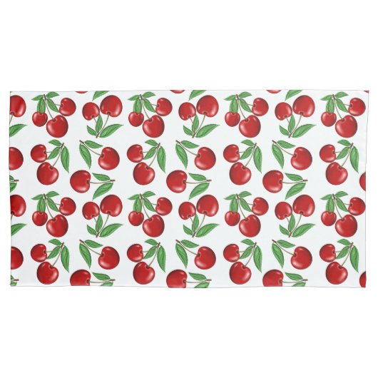 Rode kersen overal boven patroon kussensloop (Voorkant-Links)