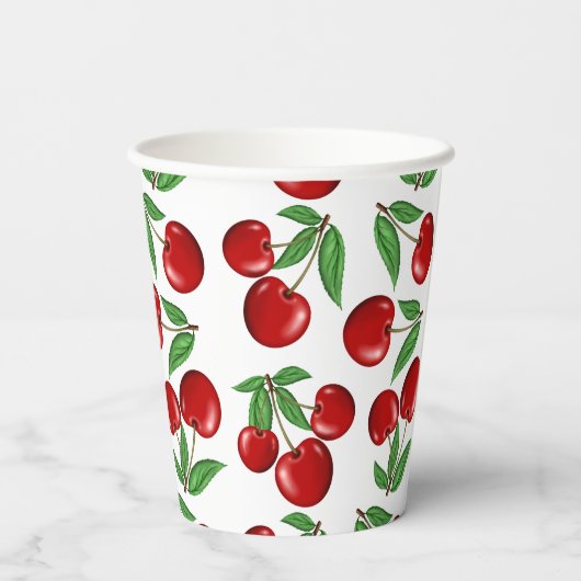 Rode kersen overal boven patroon papieren bekers (Achterkant)