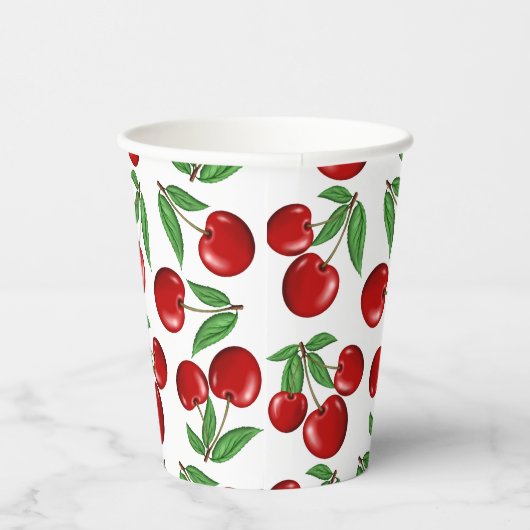 Rode kersen overal boven patroon papieren bekers (Rechts)