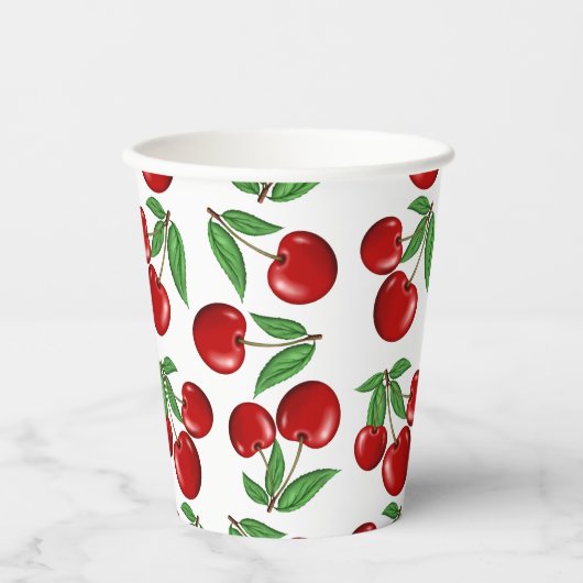 Rode kersen overal boven patroon papieren bekers (Voorkant)