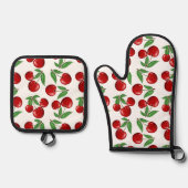 Rode kersen overal grafisch ovenwant & pannenlap set (Voorkant)