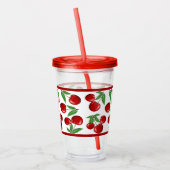 Rode kersen overal patroon aanpasbaar acryl drinkbeker (Links)