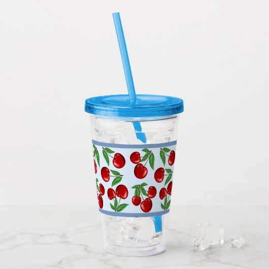 Rode kersen overal patroon aanpasbaar acryl drinkbeker (Voorkant ijs)