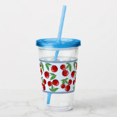 Rode kersen overal patroon aanpasbaar acryl drinkbeker (Achterkant)