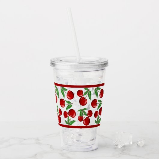 Rode kersen overal patroon aanpasbaar acryl drinkbeker (Voorkant ijs)