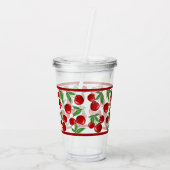 Rode kersen overal patroon aanpasbaar acryl drinkbeker (Achterkant)
