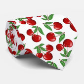 Rode kersen overal patroon op maat stropdas (Opgerold)