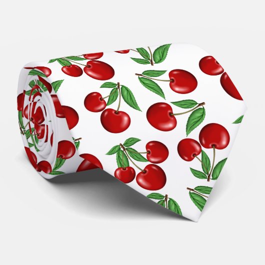Rode kersen overal patroon op maat stropdas (Opgerold)