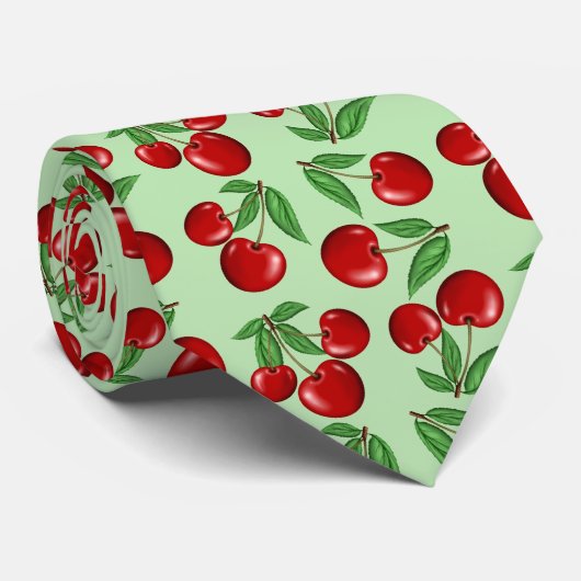 Rode kersen overal patroon op maat stropdas (Opgerold)