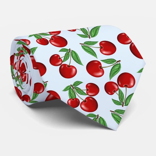 Rode kersen overal patroon op maat stropdas (Opgerold)