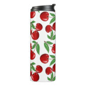 Rode kersen overal patroon op maat thermosbeker (Gedraaid links)