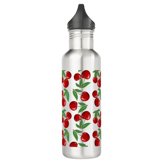 Rode kersen overal patroon waterfles  (Links)