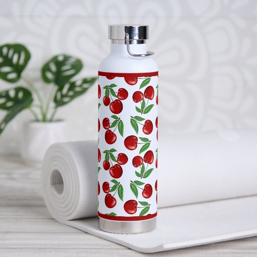 Rode kersen overal patroon waterfles (Yoga)