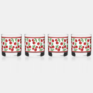 Rode kersen overal patroon whisky glas