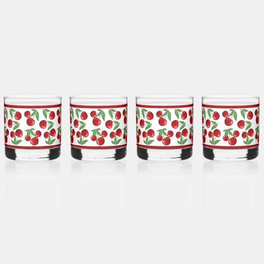 Rode kersen overal patroon whisky glas (Voorkant)