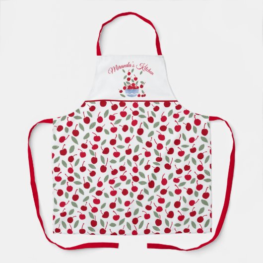 Rode Kersen Patroon Keuken Schort (Voorkant)