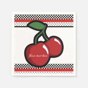 Rode Kersen Retro Zwart & Rood Aangepaste Feest Servetten