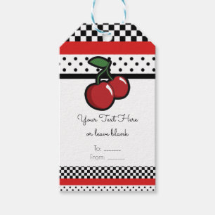 Rode Kersen Retro Zwart Wit Rode Feest Favor Cadeaulabel