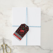 Rode Kersen Retro Zwart Wit Rode Feest Favor Cadeaulabel (Met Touw)