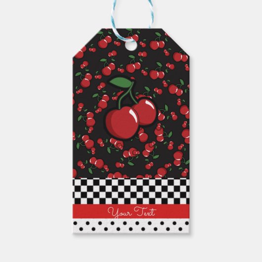 Rode Kersen Retro Zwart Wit Rode Feest Favor Cadeaulabel (Voorkant)