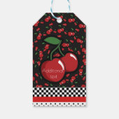 Rode Kersen Retro Zwart Wit Rode Feest Favor Cadeaulabel (Achterkant)