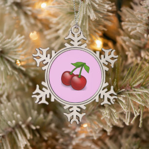 Rode kersen, rode kersen, zoete kers, vruchten tin sneeuwvlok ornament