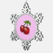 Rode kersen, rode kersen, zoete kers, vruchten tin sneeuwvlok ornament (Rechts)